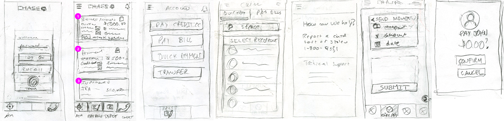 Chase wireframe sketches
